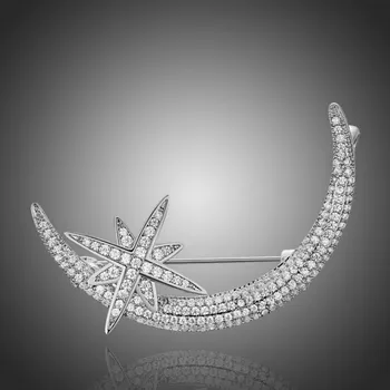 Brož Éternelle Brož se zirkony Brillanda - půlměsíc a hvězda B8048-7305221201B Bílá/čirá