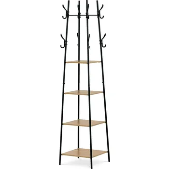 Věšák Věšák s regálem DOLORES — kov, MDF, černá / dekor divoký dub