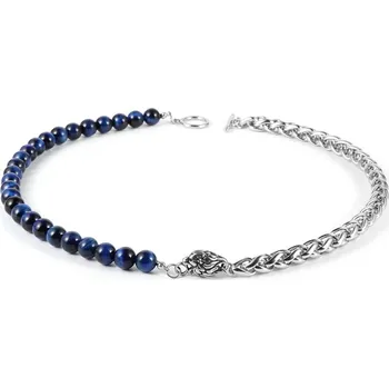 Náhrdelník Daniel Dawson Pánský náhrdelník Leone - modré Tygří Oko, chirurgická ocel, lev NH1281-0301/50 50 cm Modrá