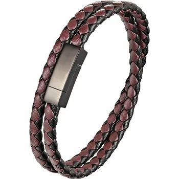 Náramek Daniel Dawson Pánský dvojitý náramek Thomas, chirurgická ocel, kůže NR1154-L19185(2)/21 Hnědá 21 cm