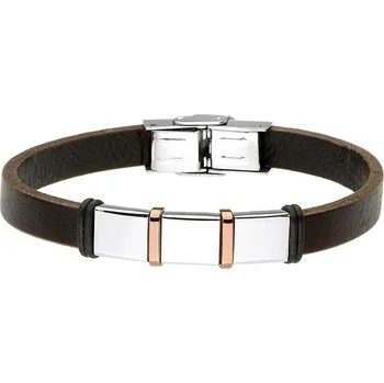 Náramek Manoki Pánský náramek Aidan z pravé kůže a chirurgické oceli BA661A Hnědá 21 cm (možnost zkrácení)