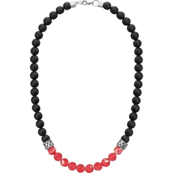Náhrdelník Manoki Pánský náhrdelník Marco - 8 mm červený jaspis, onyx X-WA685BR/50 Červená 50 cm
