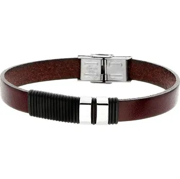 Náramek Manoki Pánský náramek Oscar z pravé kůže a chirurgické oceli BA378H Hnědá 21,5 cm (možnost zkrácení)