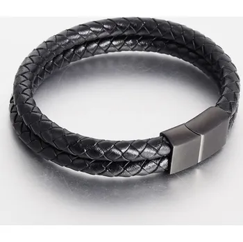 Náramek Daniel Dawson Pánský náramek Sergio - chirurgická ocel, kůže NR1151 Černá 19 cm