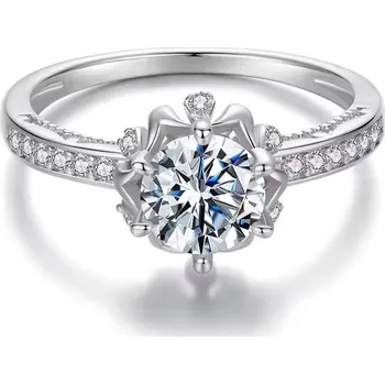 Prsten GRACE Silver Jewellery Stříbrný prsten Laura 1 ct MOISSANITE + CERTIFIKÁT P-MSR065/52 Stříbrná 52