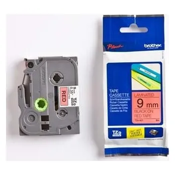 Pásek do tiskárny Brother TZ-421 / TZe-421, 9mm x 8m, černý tisk/červený podklad