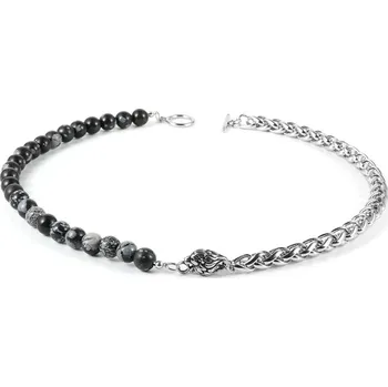 Náhrdelník Daniel Dawson Pánský náhrdelník Leone - alabastr, chirurgická ocel, lev NH1287-0301/50 Šedá 50 cm