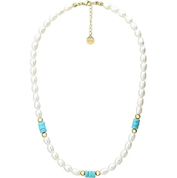 Náhrdelník Manoki Perlový náhrdelník s tyrkysovým magnezitem Kiara Gold WA650G 42 cm + 3 cm (prodloužení) Bílá