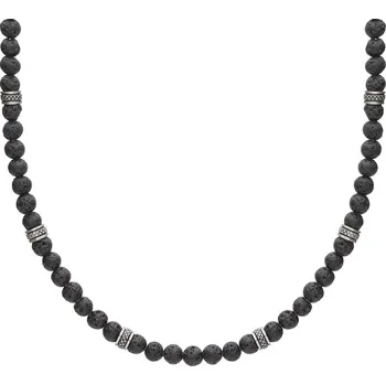 Náhrdelník Manoki Pánský korálkový náhrdelník Miquel - lávový kámen, chirurgická ocel WA465B Černá 55 cm