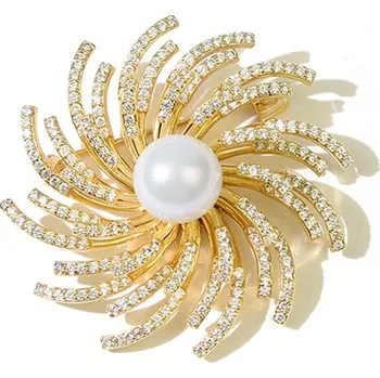 Brož Éternelle Brož s perlou a Swarovski krystaly Claudia B7016-XC03661TA Bílá/čirá