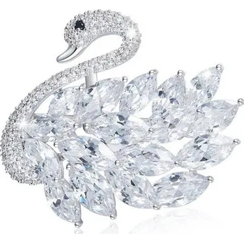 Brož Éternelle Exkluzivní brož Swarovski Elements Nicolet - labuť B8003-X0327 Bílá/čirá