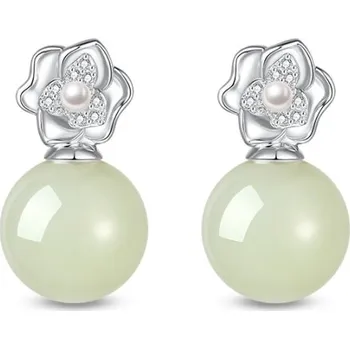 Náušnice JAY Luxusní náušnice s nefritem z oblasti Hetian - stříbrné zapínání JAY-9188-ZS51214 Zelená