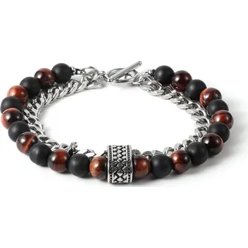 Náramek Daniel Dawson Dvojitý náramek Federic - 8 mm červené Tygří Oko, Achát NR2188-0854(7)/20 Černá 20 cm