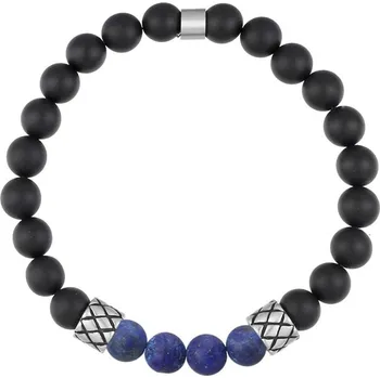 Náramek Manoki Korálkový náramek Marco - 8 mm matný černý onyx a lapis lazuli X-BA1030BJ/21 21 cm Modrá