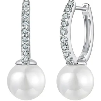 Náušnice GRACE Silver Jewellery Stříbrné náušnice s perlou Paloma MOISSANITE + CERTIFIKÁT E-MSE074/263 Bílá certifikát GRA, hadřík na čištění stříbra, dárková krabička