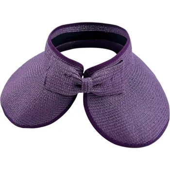 Klobouk Dámská skládací slaměná letní kšiltovka 54–58 cm Široký okraj s mašlí UV ochrana Plážový klobouk Bez horní části Jaro Léto Dospělá fialová