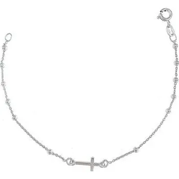 Náramek Stříbrný náramek s křížkem a kuličkami délka náramku 18cm
