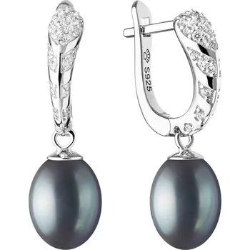 Náušnice Gaura Pearls Stříbrné náušnice s perlou a zirkony Lucy Black, stříbro 925/1000 SK20104EL/B Černá