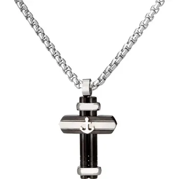 Náhrdelník Manoki Pánský ocelový náhrdelník Dino - chirurgická ocel, kříž WA608 Stříbrná 65 cm