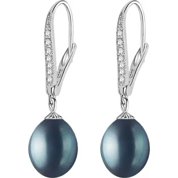 Náušnice Gaura Pearls Stříbrné náušnice s černou perlou a zirkony Claudia, stříbro 925/1000 E1425 Černá