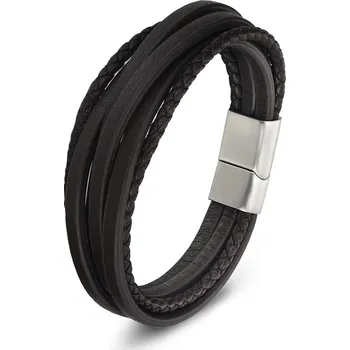 Náramek Daniel Dawson Pánský náramek Sean, kůže, chirurgická ocel, různé velikosti NR1075/19 Hnědá 19 cm