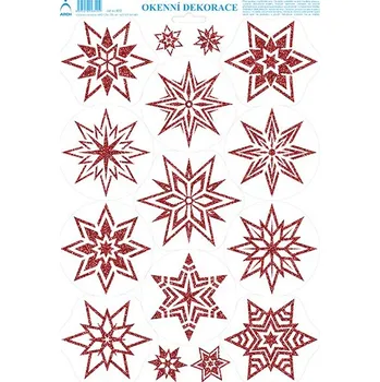 Vánoční dekorace Okenní folie Hvězdičky červené s glitry 8311-RG