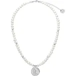 Manoki Perlový náhrdelník Eudora - starožitná mince, sladkovodní perla WA760 Stříbrná 45 cm + 5 cm (prodloužení) Bílá