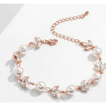 Náramek Éternelle Náramek s perlou a krystaly Yvonne Gold NR-BP2223-1 Zlatá 17 cm + 5 cm (prodloužení)