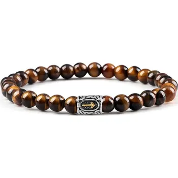 Náramek Daniel Dawson Pánský korálkový náramek Ivar Gold - tygří oko, runa NR2030/21 21 cm Náhodná