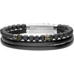 Manoki Pánský náramek Miquel Gold - lávový kámen, chirurgická ocel, kůže BA789BG Černá 22 cm