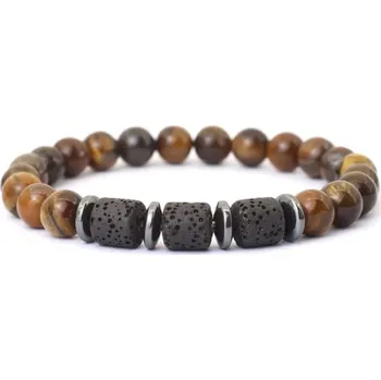 Náramek Daniel Dawson Náramek Nicolo - 8 mm tygří oko, hematit, lávový kámen NR2106 Hnědá 19,5 cm