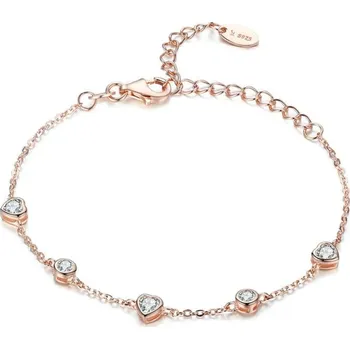 Náramek GRACE Silver Jewellery Stříbrný náramek se zirkony Rafaela, stříbro 925/1000, srdce NR-SCB097/21 Zlatá 17 cm + 4 cm (prodloužení)