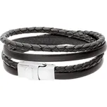 Manoki Pánský náramek Esteban z pravé kůže a chirurgické oceli BA338B Černá