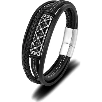 Náramek Daniel Dawson Pánský náramek Frederik, chirurgická ocel, kůže NR2054-EXRMZG/21 Černá 21 cm