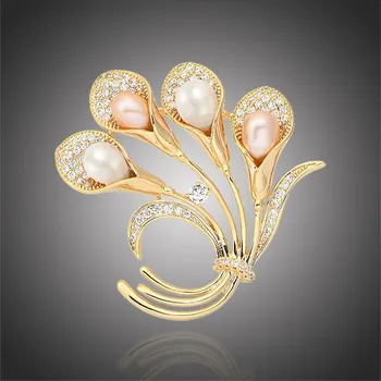 Brož Éternelle Brož se sladkovodními perlami a zirkony Maddalena B7110-XH2501A Zlatá