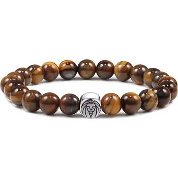 Náramek Daniel Dawson Korálkový náramek Lion - 8 mm tygří oko, chirurgická ocel NR2248/19 Hnědá 19 cm