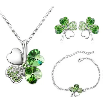 Souprava šperků Sisi Jewelry Souprava náhrdelníku, náušnic a náramku Čtyřlístek SET2045-NTSET9554/2 Zelená 40 cm + 5 cm (prodloužení)