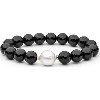Náramek Gaura Pearls Perlový náramek Brunela - edisonova perla, onyx, stříbro 925/1000 214-35B 19 cm Bílá