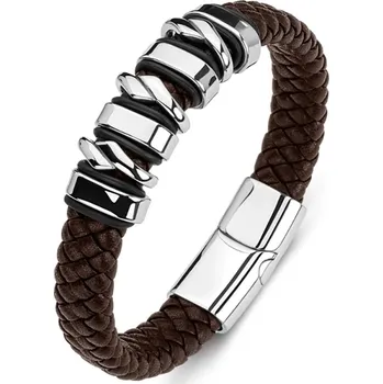 Náramek Daniel Dawson Pánský náramek Alain Silver, kůže, chirurgická ocel NR-PH0012D/20,5 Hnědá 20,5 cm