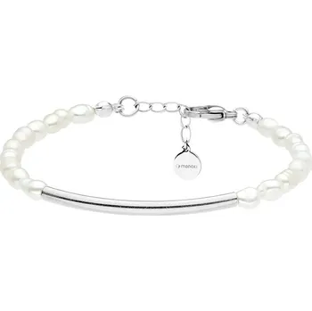 Náramek Manoki Perlový náramek Ava - chirurgická ocel, sladkovodní perla BA854 Bílá/čirá 16 cm + 3 cm (prodloužení)