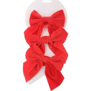 Vánoční dekorace Mašle 11,5cm, 3ks plyšové, červené