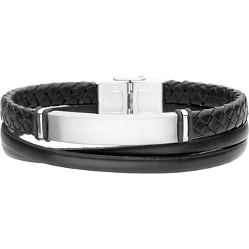 Náramek Manoki Pánský náramek Astor z pravé kůže a chirurgické oceli BA1033B Černá 21 cm