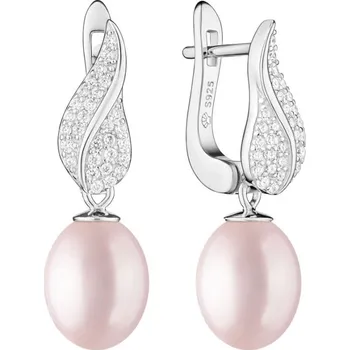 Náušnice Gaura Pearls Stříbrné náušnice s levandulovou perlou a zirkony, stříbro 925/1000 SK23371EL/L Levandulová