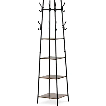 Věšák Věšák s regálem DOLORES — kov, MDF, černá / dekor starého dřeva