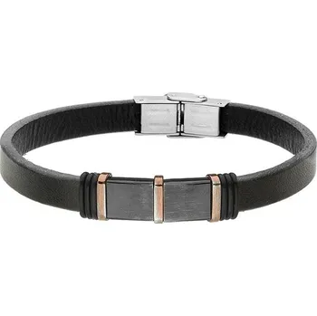 Náramek Manoki Pánský náramek Curtis z pravé kůže a chirurgické oceli BA663B Černá 21 cm (možnost zkrácení)