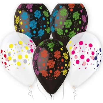 Balónek Nafukovací balónky 5ks Happy Birthday DOTS