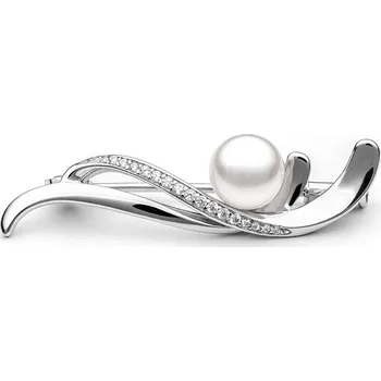 Brož Gaura Pearls Stříbrná brož s řiční perlou a zirkony Alice, stříbro 925/1000 SK21111BR Bílá