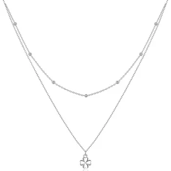 Náhrdelník GRACE Silver Jewellery Dvojitý stříbrný řetízek s přívěskem ve tvaru čtyřlístku - 925/1000 NH-SCN481/26 Stříbrná 38 cm + 7 cm (prodloužení)
