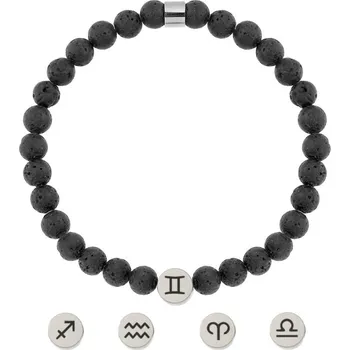 Náramek Manoki Náramek se znamením zvěrokruhu - 6 mm lávový kámen, 12 druhů BA1187SB/1 Černá 21 cm Beran (21.3. - 20.4.)