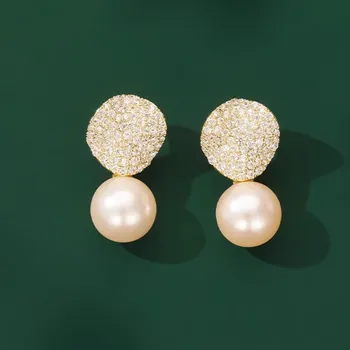 Náušnice JAY Náušnice s bílou perlou a zirkony Lenna JAY-0099-10622 Zlatá Bílá